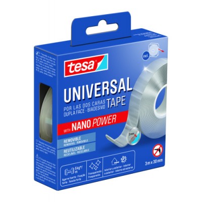 CINTA ADHESIVA DOBLE CARA NANO UNIVERSAL POWER 5KG 3 METROS x 30 MM TESA 55810 00002 00