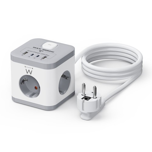 20705-Ewent EW3863 base multiple 1,5 m 3 salidas AC Interior Gris, Blanco