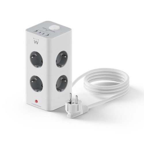 20706-Ewent EW3864 base multiple 2 m 8 salidas AC Interior Gris, Blanco