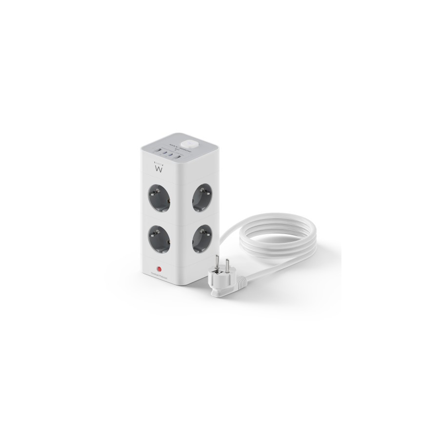 20706-Ewent EW3864 base multiple 2 m 8 salidas AC Interior Gris, Blanco 20706-Ewent EW3864 base multiple 2 m 8 salidas AC Interior Gris, Blanco
