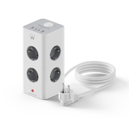 20706-Ewent EW3864 base multiple 2 m 8 salidas AC Interior Gris, Blanco
