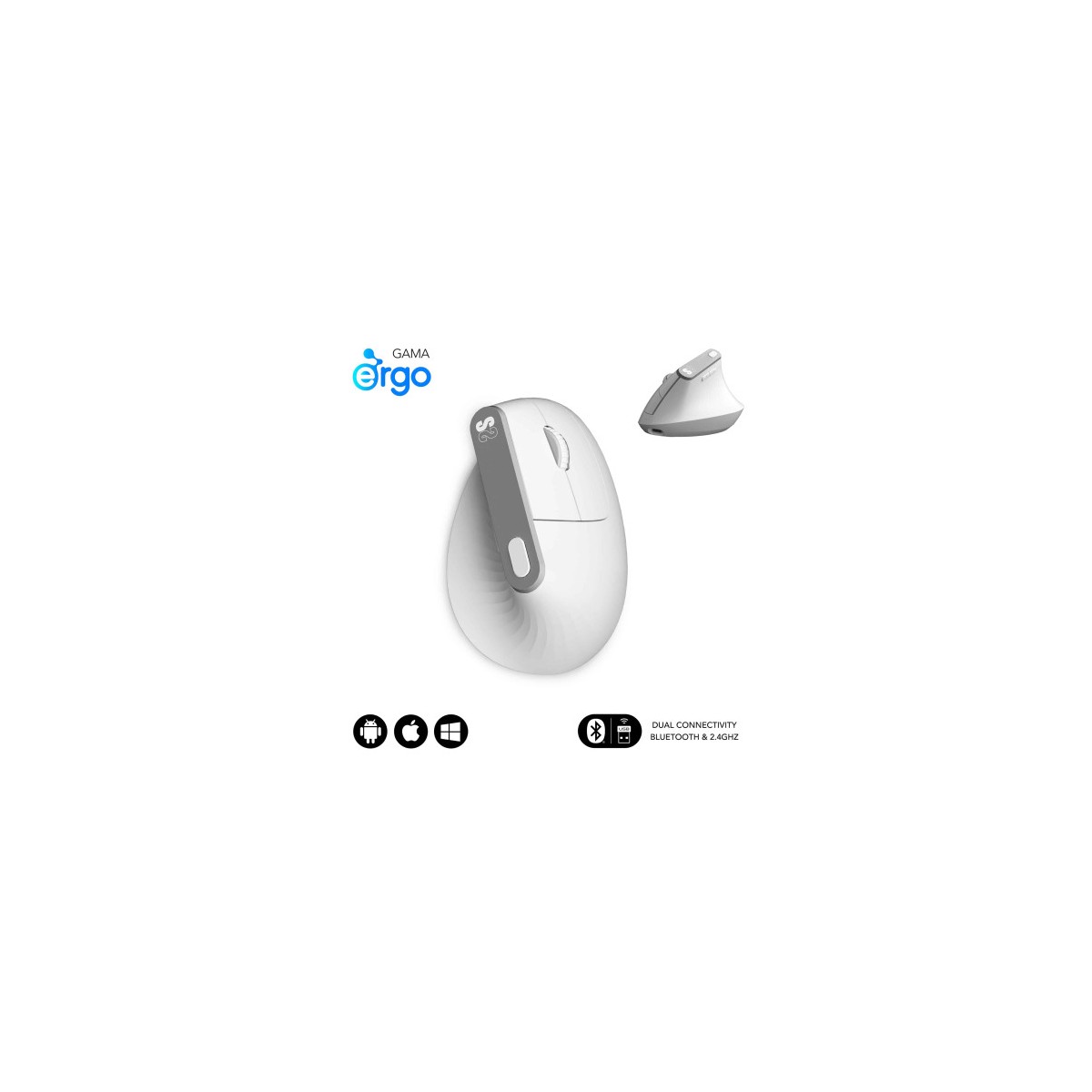 SUBBLIM NATURE VERTICAL ERGO DUAL MOUSE BATTERY WHITE