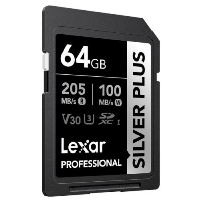 LEXAR 64GB PROFESSIONAL SILVER PLUS SDXC UHS I CARDS UP TO 205MB S READ 100MB S WRITE C10 V30 U3