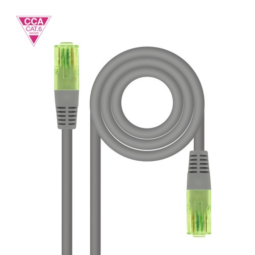 21143-Nanocable Cable de Red Latiguillo RJ45 CAT.6 UTP AWG26 CCA, Gris, 25 cm