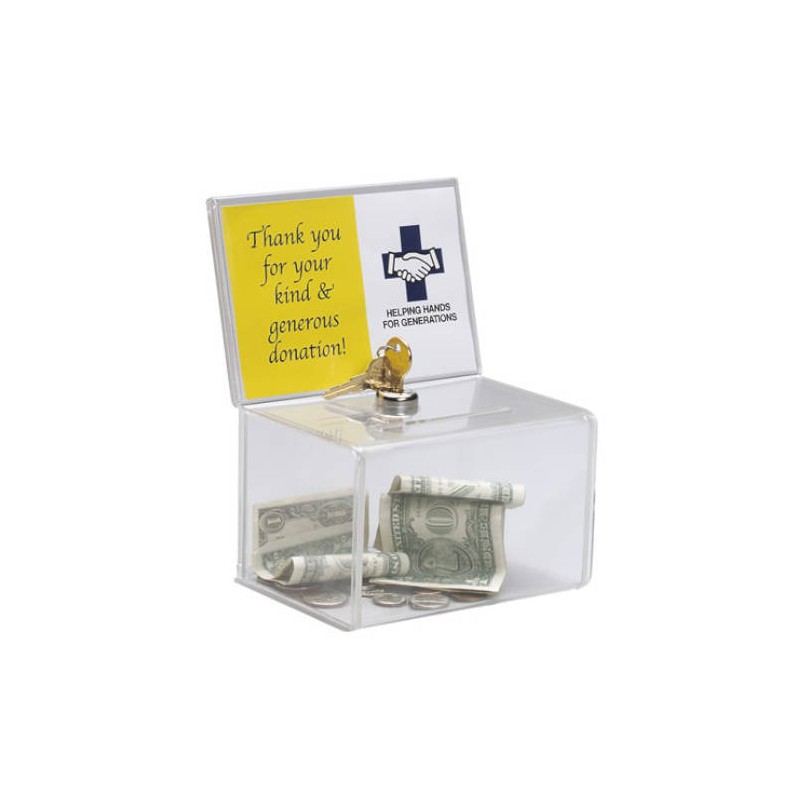 2149-CAJA PARA SUGERENCIAS O PROPINAS CON LLAVE CON EXPOSITOR 16,5X11 CM TRANSPARENTE DEFLECTO 596901