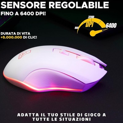 GAMING MOUSE WIRELESS 6400 DPI WHITE