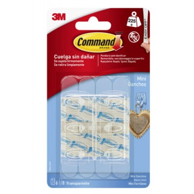 BLISTER 6 MINIGANCHOS ADHESIVOS TRANSPARENTES HASTA 225G COMMAND 17006CLR 3M 710027363