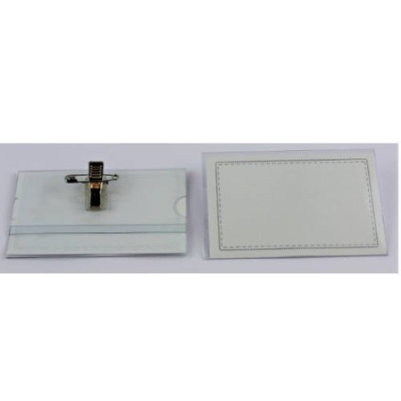 2207-CAJA 50 FUNDAS IDENTIFICACION PVC RIGIDO APAISADO 55X87MM CON PINZA+IMPERDIBLE IBERPLAS 2076PI50