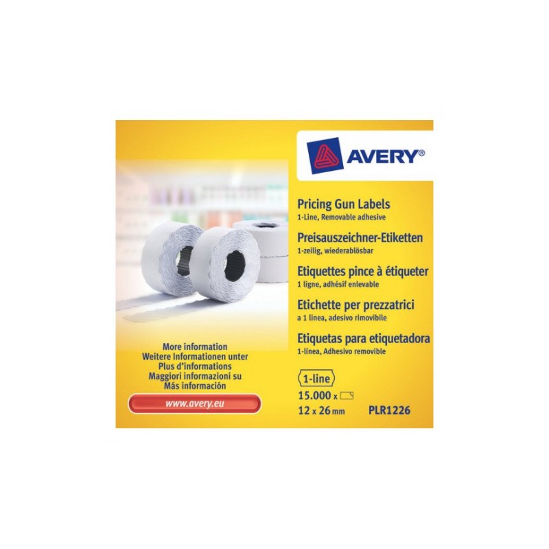 2274-PACK 10 ROLLOS DE ETIQUETAS BLANCAS-DESPEGABLES DE 1 LINEA-1.500 ETIQUETAS 12X26MM POR ROLLO AVERY PLR1226 2274-PACK 10 ROLLOS DE ETIQUETAS BLANCAS-DESPEGABLES DE 1 LINEA-1.500 ETIQUETAS 12X26MM POR ROLLO AVERY PLR1226