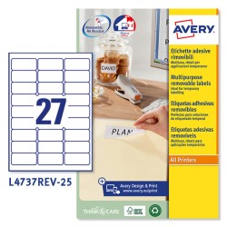 2280-PAQUETE 25 HOJAS ETIQUETAS DESPEGABLES ECOLOGICAS, CERTIFICADAS FSC-IMPRESORAS LASER-63,5X29,6 MM AVERY L4737REV-25