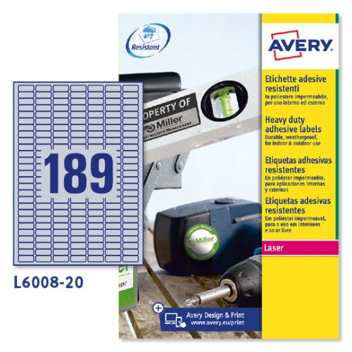 22821-Avery Etiquetas plateadas de poliester 25.4 x 10 mm