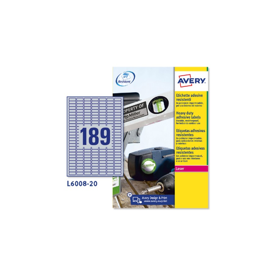 22821-Avery Etiquetas plateadas de poliester 25.4 x 10 mm