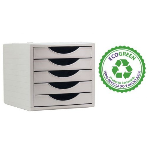 22838-MODULO ECOGREEN 5 CAJONES BLANCO 100% RECICLADO Y RECICLABLE DIN A4 FOLIO Y SUBCARPETA MEDIDAS: 340X270X260 MM CAR