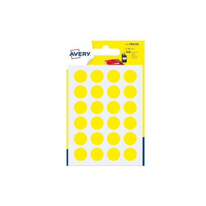 2285-PAQUETE 7 HOJAS ETIQUETAS REDONDAS GOMETS AMARILLAS 15MM DIAMETRO AVERY PSA15J 2285-PAQUETE 7 HOJAS ETIQUETAS REDONDAS GOMETS AMARILLAS 15MM DIAMETRO AVERY PSA15J