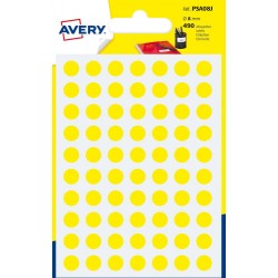 2287-PAQUETE 6 HOJAS ETIQUETAS REDONDAS GOMETS AMARILLAS 8MM DIAMETRO AVERY PSA08J