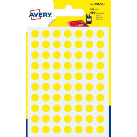 2287-PAQUETE 6 HOJAS ETIQUETAS REDONDAS GOMETS AMARILLAS 8MM DIAMETRO AVERY PSA08J