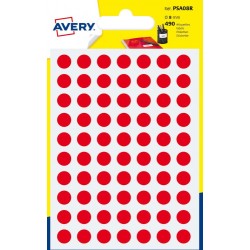 2288-PAQUETE 6 HOJAS ETIQUETAS REDONDAS GOMETS ROJAS 8MM DIAMETRO AVERY PSA08R