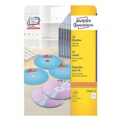2292-PAQUETE 25 HOJAS ETIQUETAS FULL-FACE NO TOUCH BLANCAS-IMPRESORAS LASER-117 MM DIAMETRO AVERY L7676-25