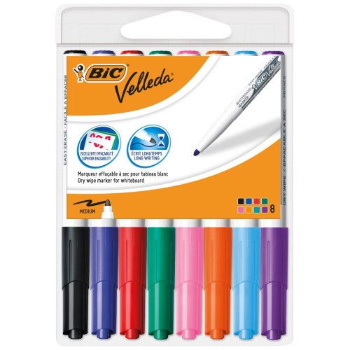 22977-ESTUCHE 8 MARCADORES PARA PIZARRA BLANCA 1741 TINTA A BASE DE ACETONA TRAZO 1,4MM. SURTIDOS VELLEDA 503844