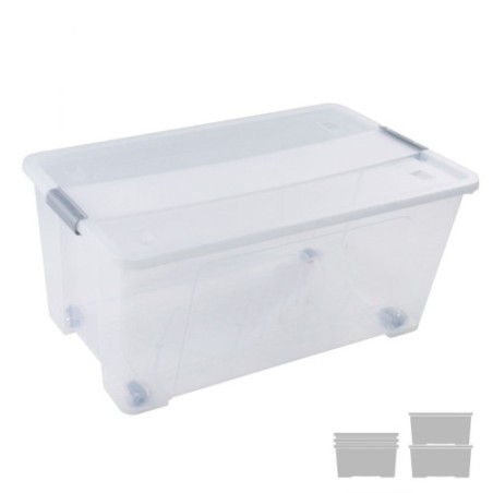 23029-CAJA DE ALMACENAJE CON TAPA Y RUEDAS 61 LITROS 40X68X31CM PP TRANSPARENTE ARCHIVO 2000 CP1482061 CS TP