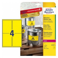 2312-PAQUETE 8 HOJAS ETIQUETAS AMARILLAS DE POLIESTER-IMPRESORAS LASER, LASER DE COLOR-99,1 X 139 MM AVERY L6127-8