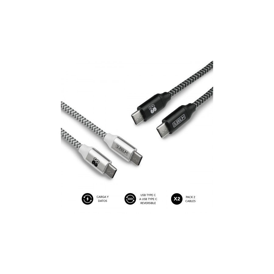 23152-SUBBLIM PACK 2 CABLES USB TIPO USB-C A USB-C 1 M BLACK/SILVER 23152-SUBBLIM PACK 2 CABLES USB TIPO USB-C A USB-C 1 M BLACK/SILVER