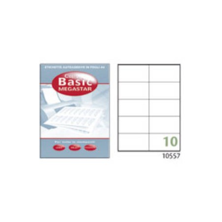 2400-CAJA 100 HOJAS ETIQUETAS BLANCAS CON MARGENES-LASER/INYECCION DE TINTA/FOTOCOPIADORAS-105X57 MM MEGASTAR LP4MS-1055