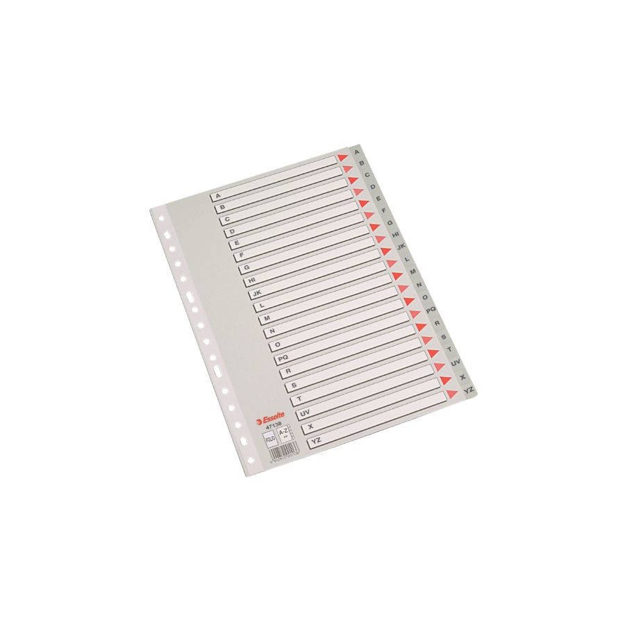 24433-SEPARADOR ALFABETICO POLIPROPILENO MULTITALADRO A-Z FORMATO FOLIO COLOR GRIS ESSELTE 47138 24433-SEPARADOR ALFABETICO POLIPROPILENO MULTITALADRO A-Z FORMATO FOLIO COLOR GRIS ESSELTE 47138