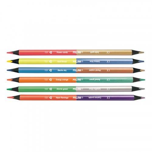 24452-CAJA DE 6 LAPICES COLORES FLUORESCENTES METALALIZADOS BICOLOR MILAN 7123306B