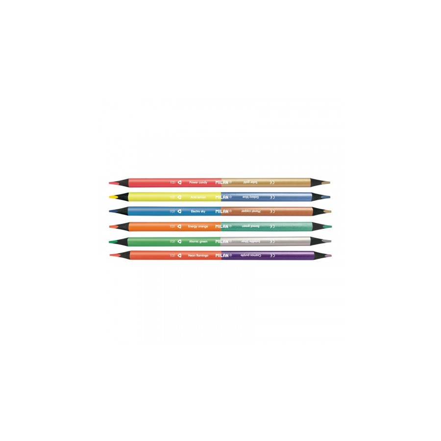 24452-CAJA DE 6 LAPICES COLORES FLUORESCENTES METALALIZADOS BICOLOR MILAN 7123306B