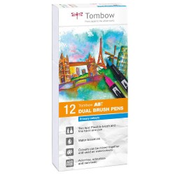 2460-ESTUCHE 12 ROTULADORES DOBLE PUNTA PINCEL COLORES PRIMARIOS TOMBOW ABT-12P-1