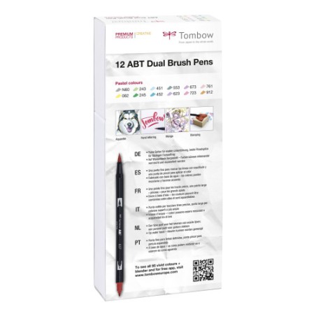 2462-Tombow ABT-12P-2 rotulador Fino Azul, Verde, Gris, Azul claro, Verde claro, Menta, Rosa, Purpura, Amarillo 12 pieza