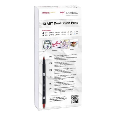 2464-ESTUCHE 12 ROTULADORES DOBLE PUNTA PINCEL GAMA DE GRISES TOMBOW ABT-12P-3