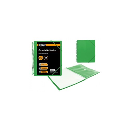 25064-CARPETA ESPIRAL 20 FUNDAS CON SOBRE A4 VERDE POLIPROPILENO INGRAF 332489