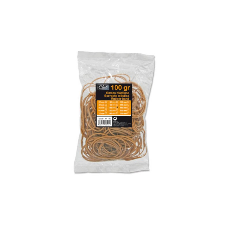 2507-BOLSA 100 GR. GOMAS ELASTICAS No 10 DE 10 CM. LARGO OFFICE CLUB 320509