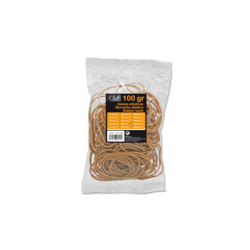 2508-BOLSA 100 GR. GOMAS ELASTICAS No 12 DE 12 CM. LARGO OFFICE CLUB 320511