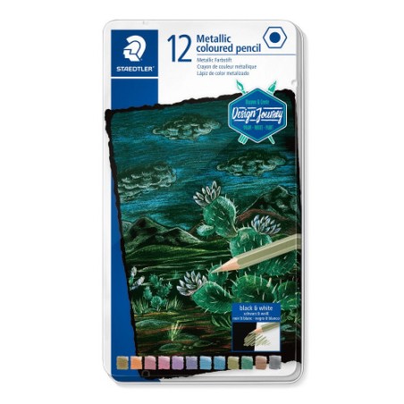 25110-ESTUCHE METALICO CON 12 LAPICES DE COLORES METALICOS DESIGN JOURNEY 146M M12