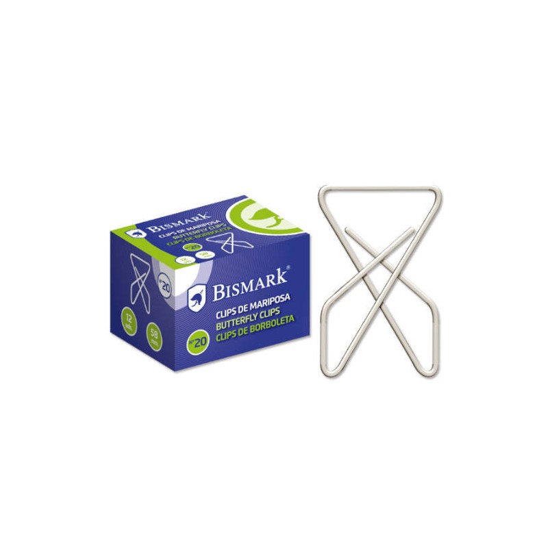 2515-CAJA 12 CLIPS NIQUELADOS DE MARIPOSA No 20 BISMARK 321357