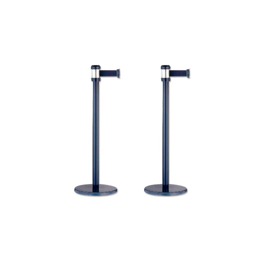 2527-PACK 2 POSTES SEPARADOR METALICO NEGRO CON CORDON NEGRO 2 METROS 322128