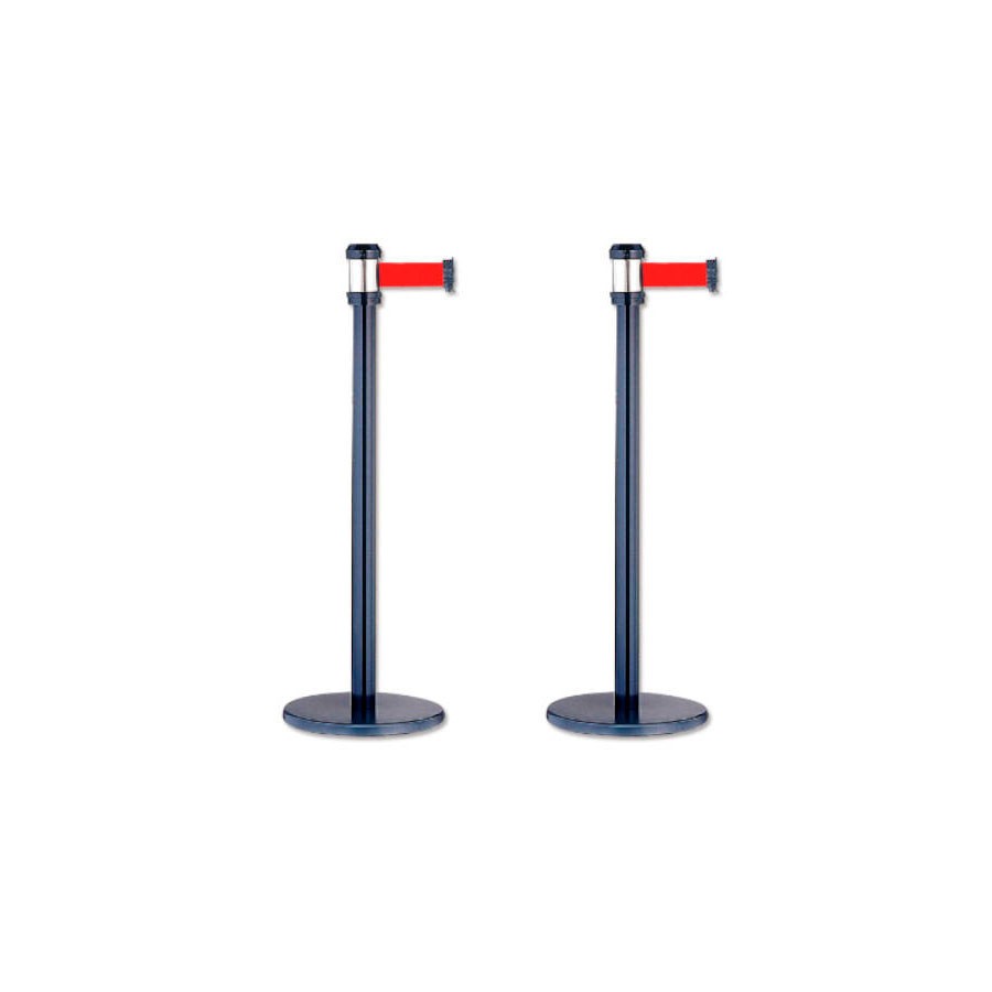 2528-PACK 2 POSTES SEPARADOR METALICO NEGRO CON CORDON ROJO 2 METROS 322129
