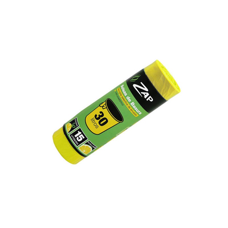 2535-ROLLO 15 UNIDADES BOLSA BASURA AMARILLO OLOR LIMON 30 LITROS ZAP 320185