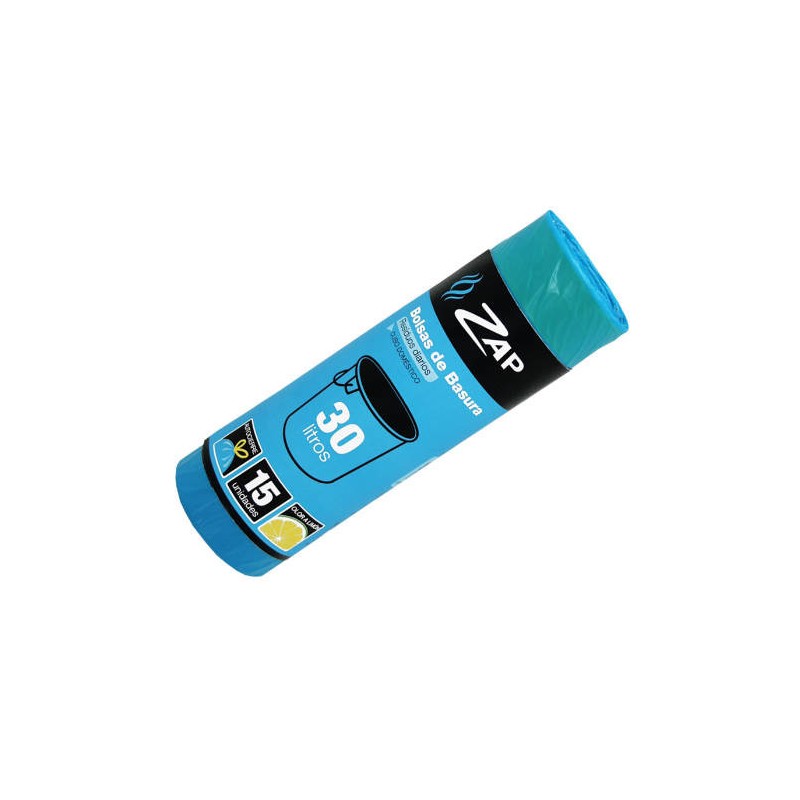 2536-ROLLO 15 UNIDADES BOLSA BASURA AZUL OLOR LIMON 30 LITROS ZAP 320186