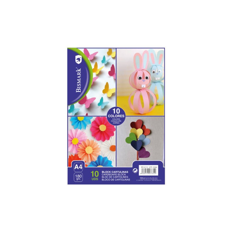 2550-BLOCK 10 CARTULINAS COLORES FORMATO A4 BISMARK 327731