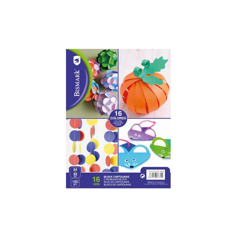 2551-BLOCK 16 CARTULINAS COLORES FORMATO 24X32 CM BISMARK 327732