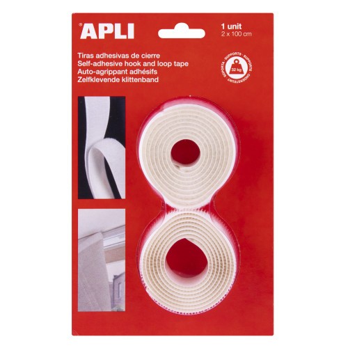25536-BLISTER 2 CINTAS TIPO VELCRO ADHESIVAS COLOR BLANCO 20 MM X 1 M APLI 13657