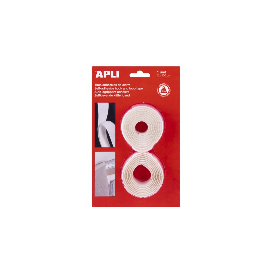 25536-BLISTER 2 CINTAS TIPO VELCRO ADHESIVAS COLOR BLANCO 20 MM X 1 M APLI 13657