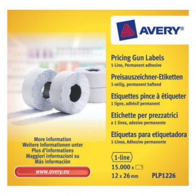 PACK 10 ROLLOS DE ETIQUETAS BLANCAS PERMANENTES DE 1 LiNEA 1500 ETIQUETAS 12X26MM POR ROLLO AVERY PLP1226