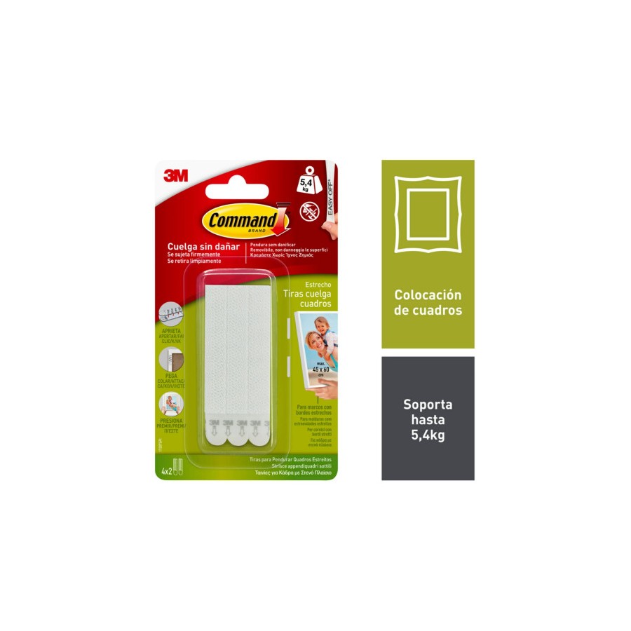 26002-BLISTER TIRAS ADHESIVAS ESTRECHAS PARA CUADROS HASTA 5,4KG COMMAND 17207 3M 7100127050
