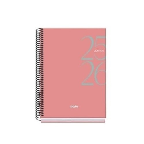 26175-AGENDA ESCOLAR 2025-2026 TAMANO A5 TAPA CARTON FORRADO DIA PAGINA MODELO SYSTEM BASIC ROSA DOHE 52061