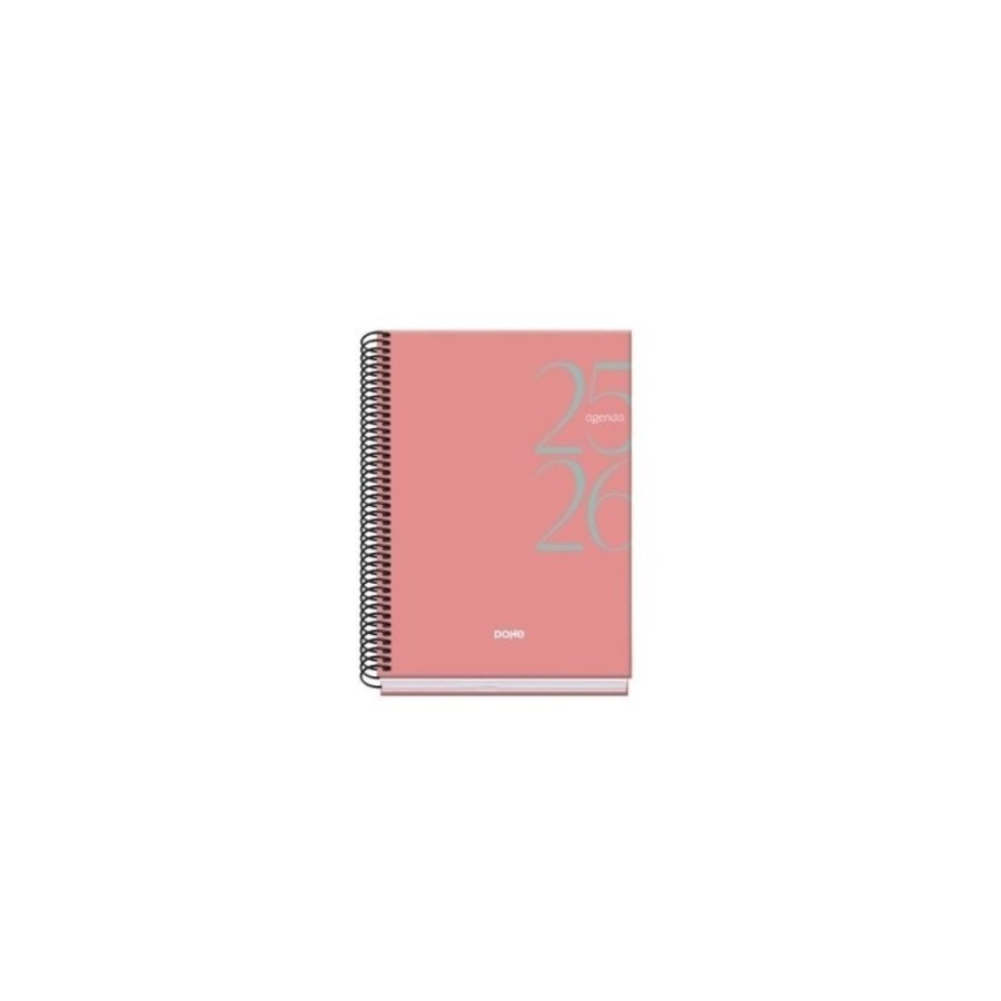 26175-AGENDA ESCOLAR 2025-2026 TAMANO A5 TAPA CARTON FORRADO DIA PAGINA MODELO SYSTEM BASIC ROSA DOHE 52061